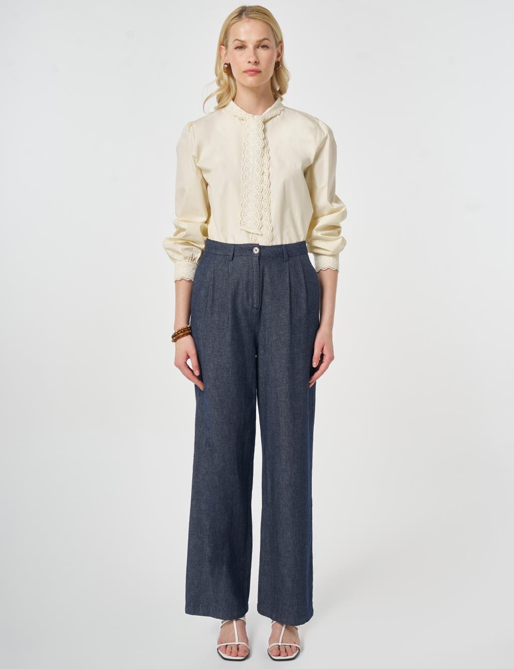Pleated Cotton-Linen Trousers Dark Navy