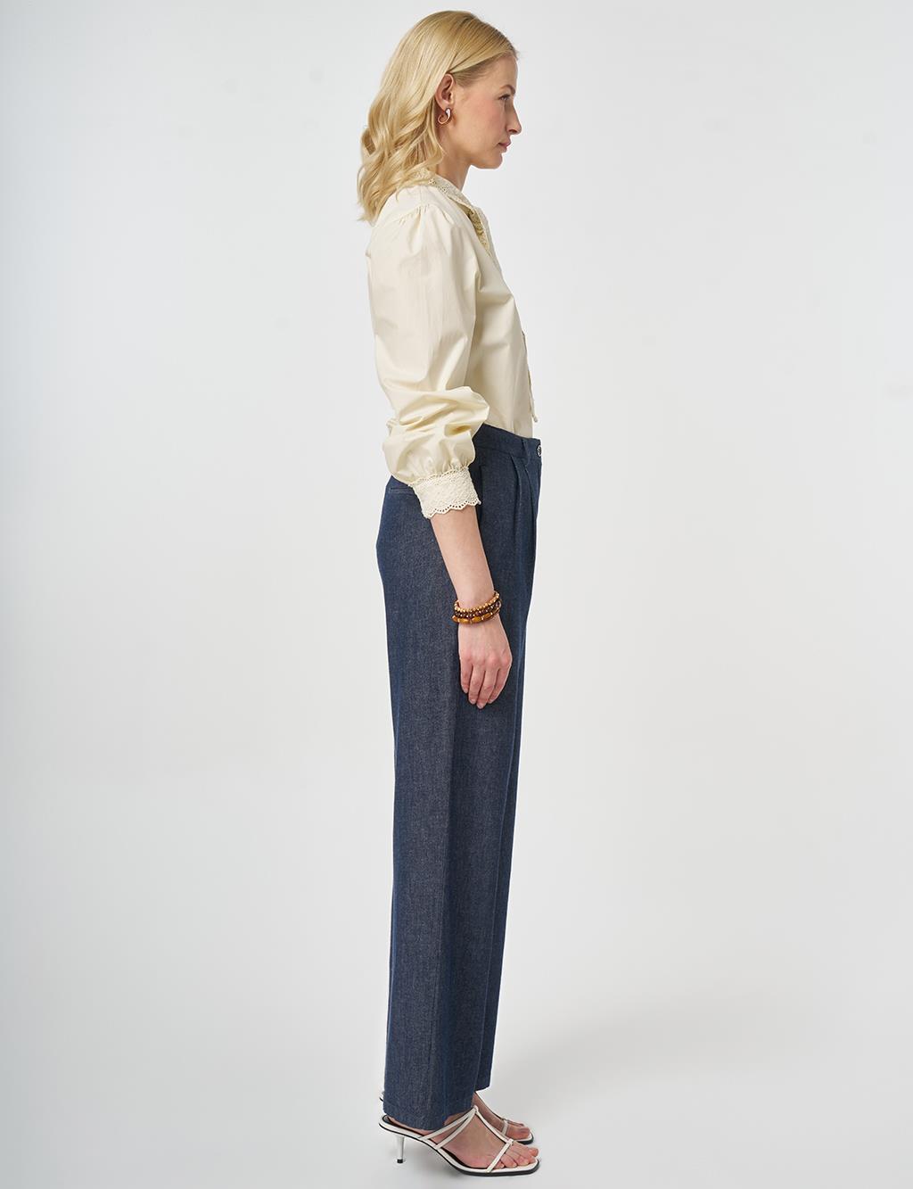 Pleated Cotton-Linen Trousers Dark Navy