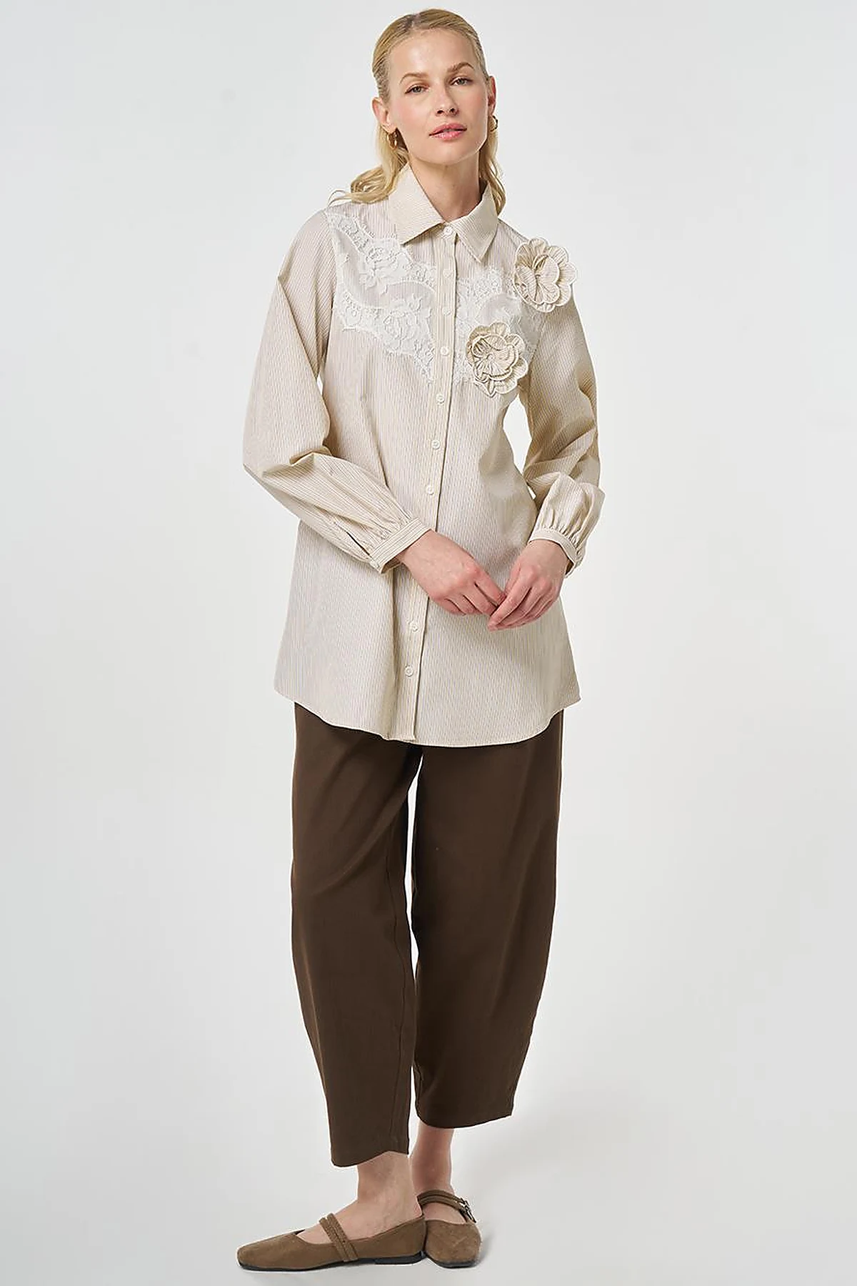 Lace-Trimmed Cotton-Viscose Tunic Light Yellow