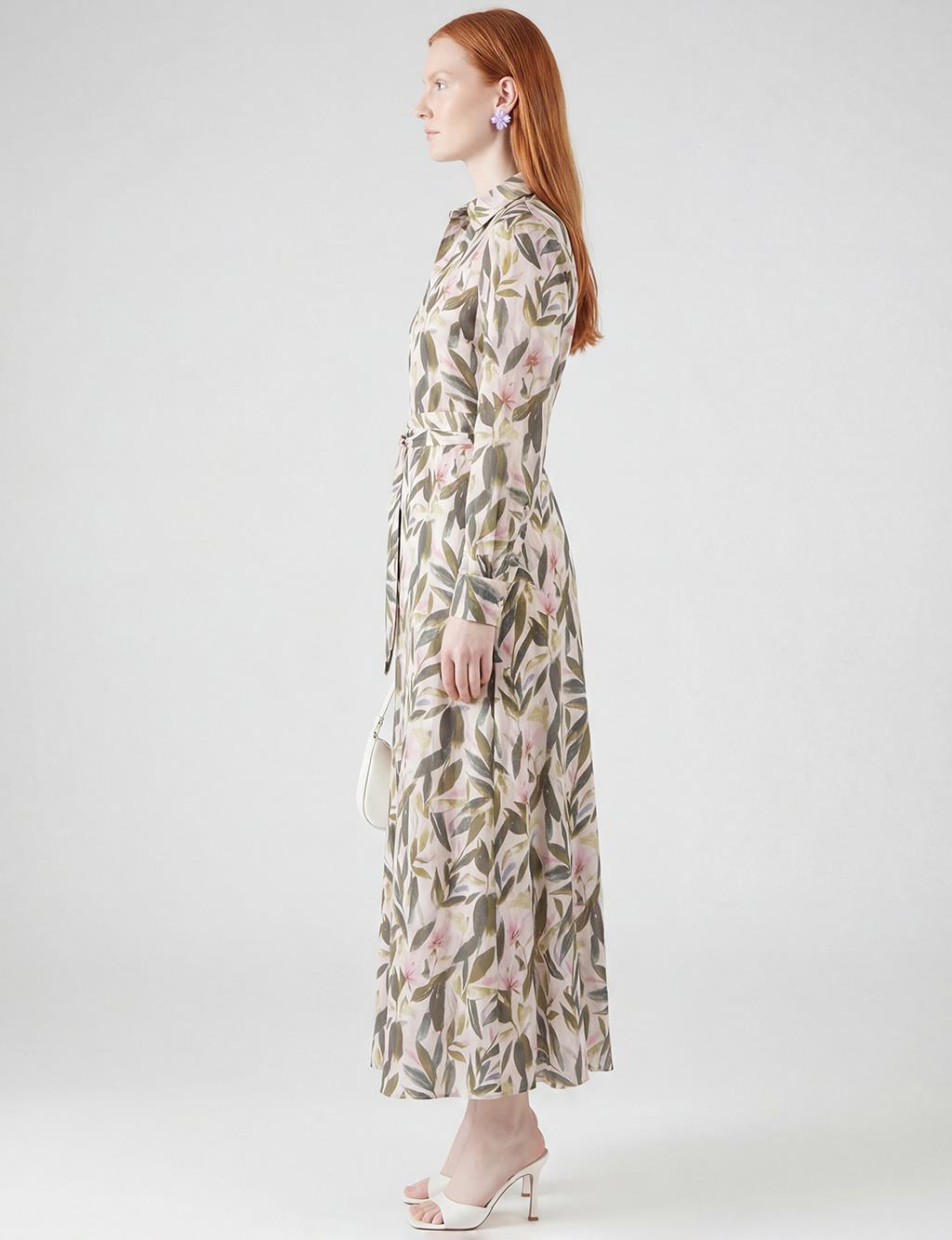 Floral Pattern Modal Dress Cream