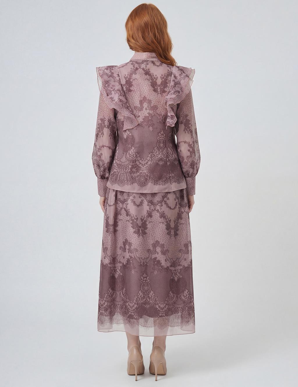 Şal Yaka Organze Takım Gül Kurusu