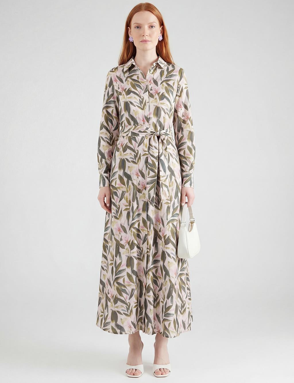 Floral Pattern Modal Dress Cream