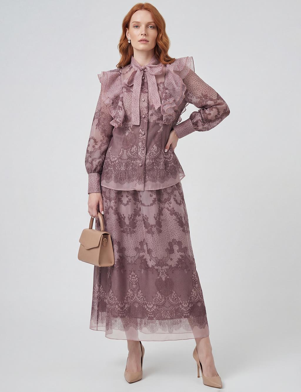 Şal Yaka Organze Takım Gül Kurusu