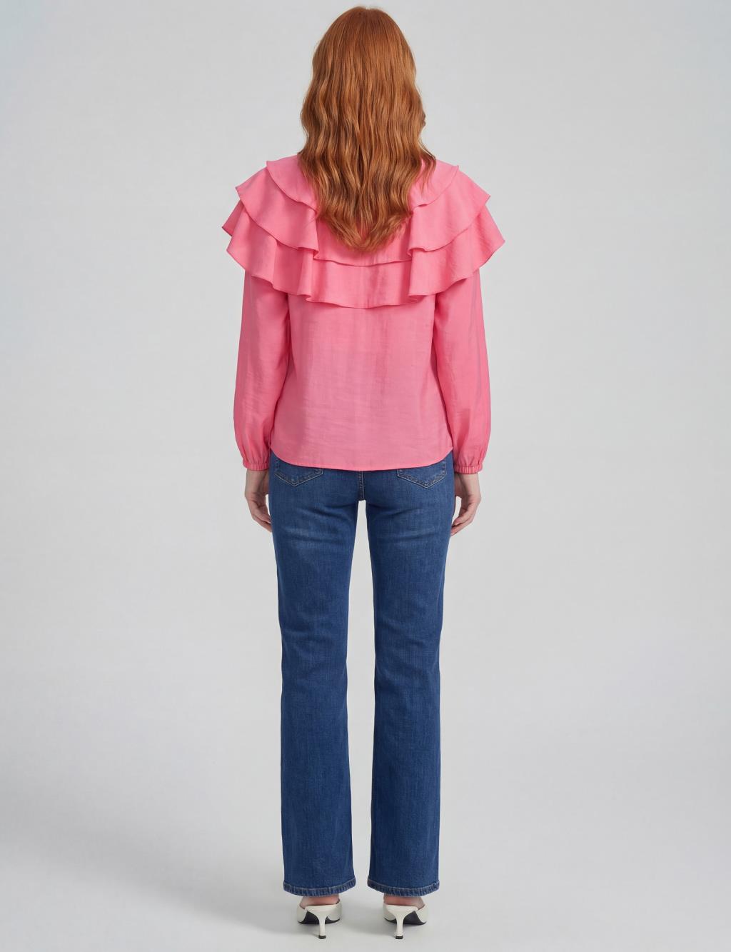 Ruffle Detail Modal Blouse Fuchsia