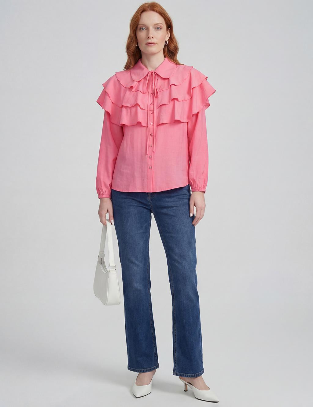 Ruffle Detail Modal Blouse Fuchsia