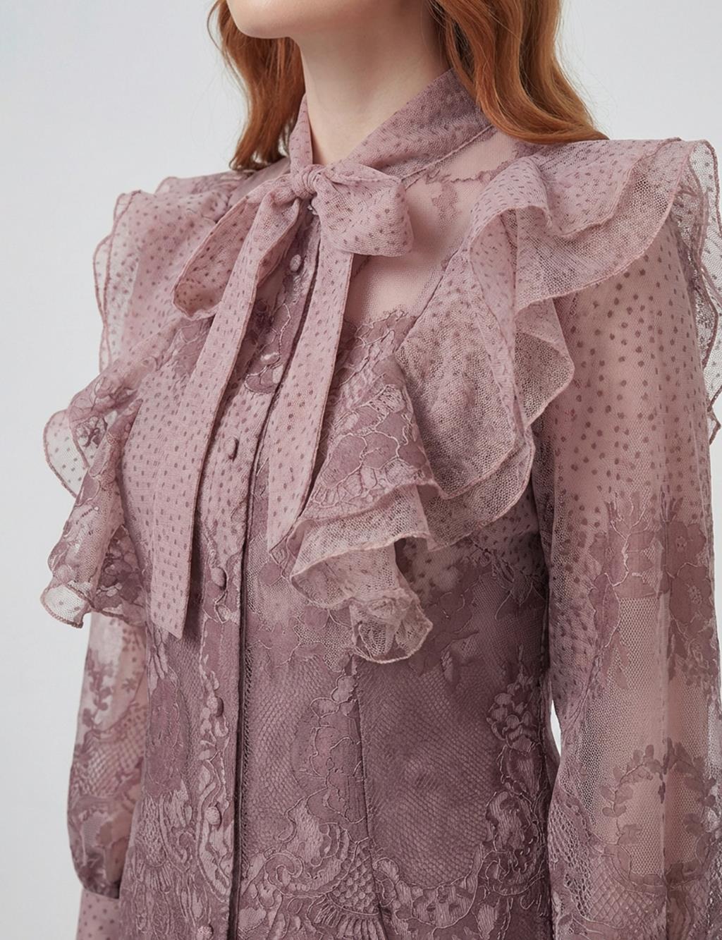 Şal Yaka Organze Takım Gül Kurusu