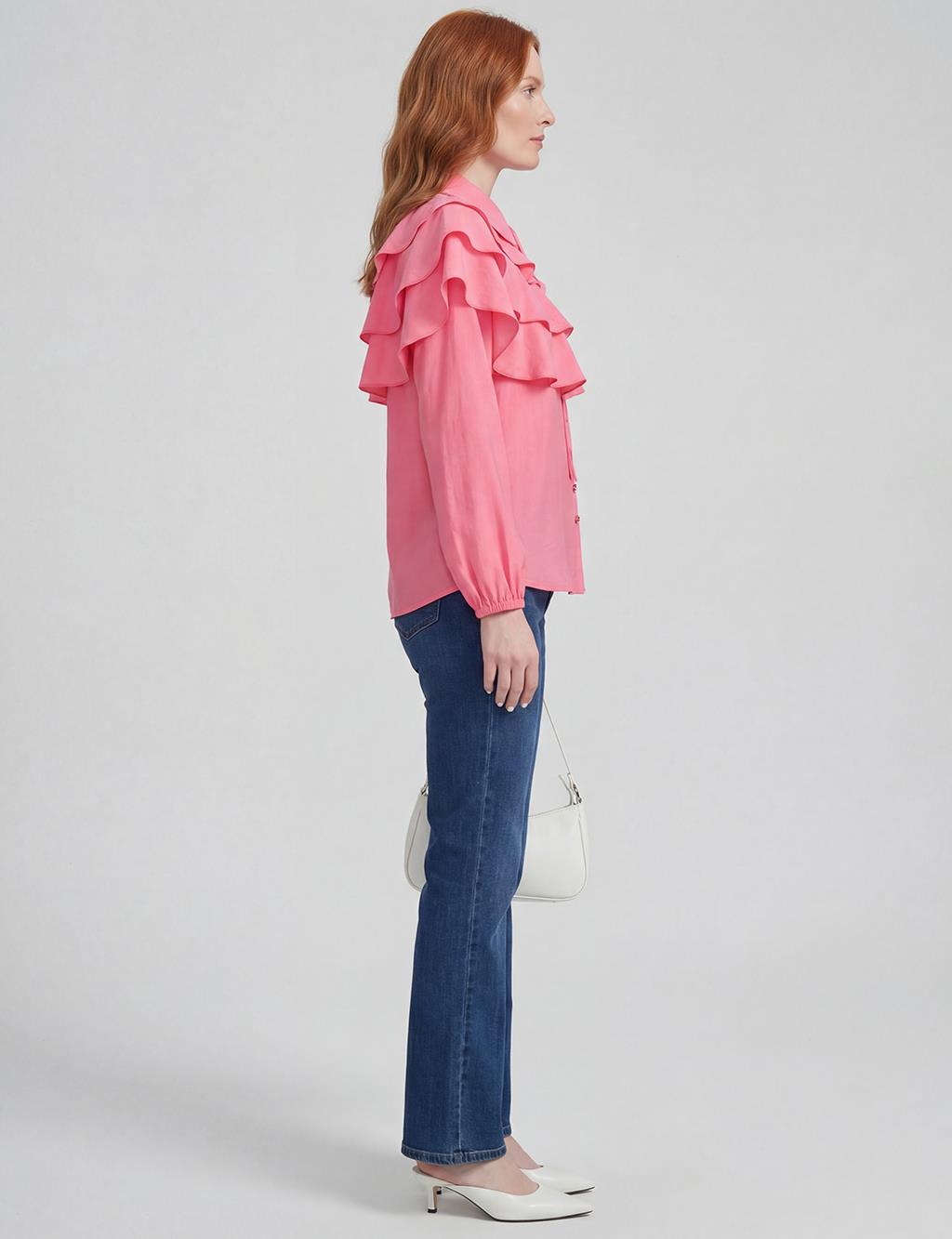 Ruffle Detail Modal Blouse Fuchsia