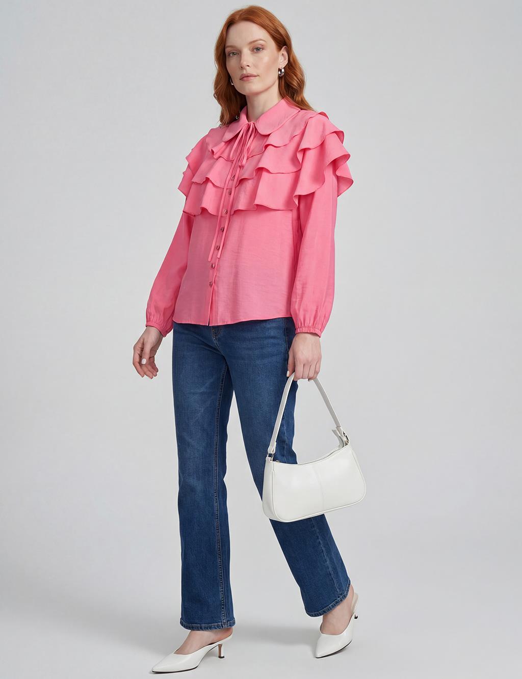 Ruffle Detail Modal Blouse Fuchsia