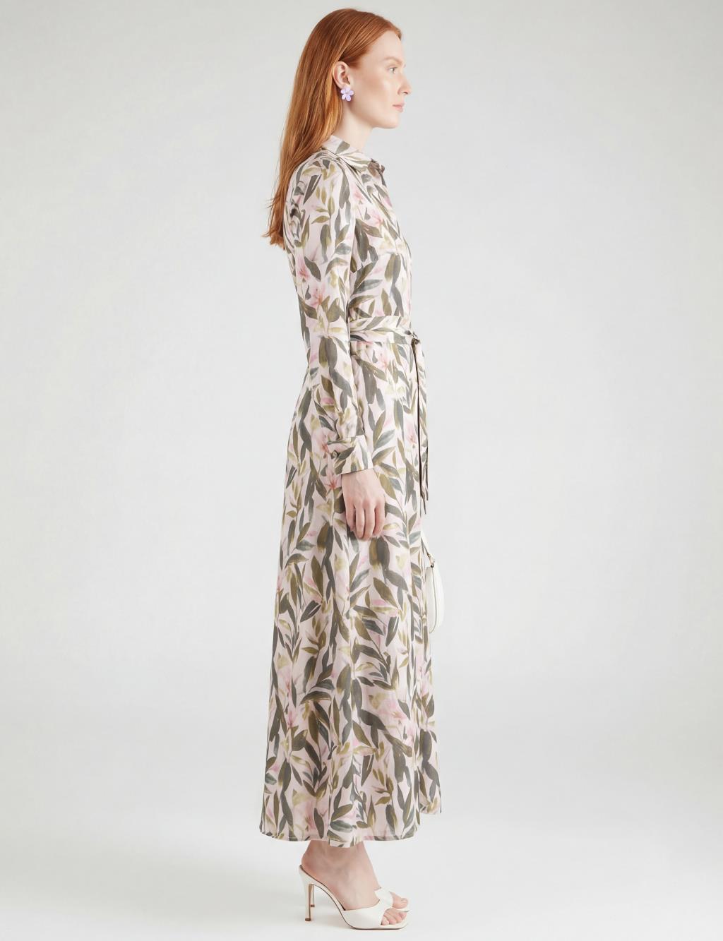 Floral Pattern Modal Dress Cream