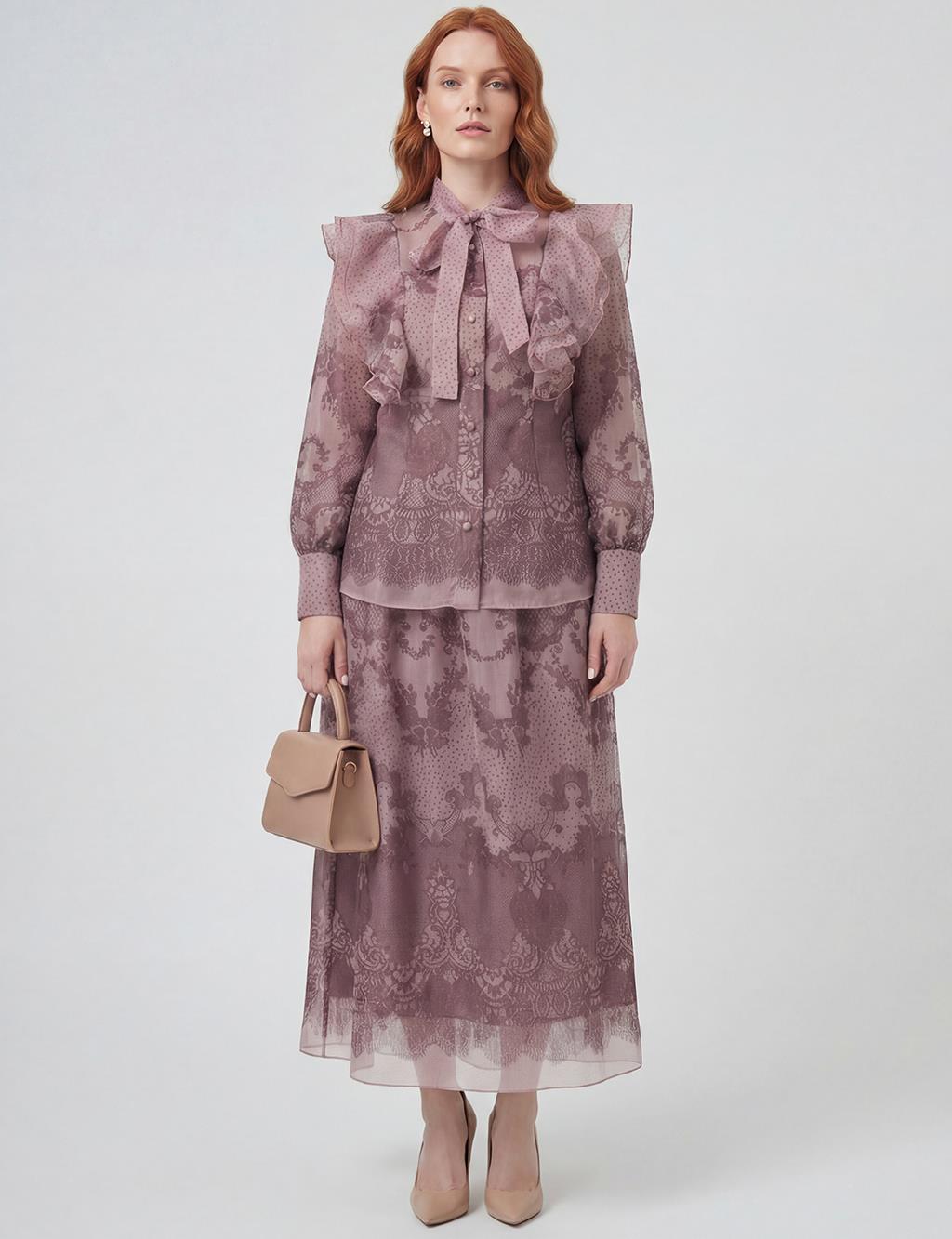 Şal Yaka Organze Takım Gül Kurusu