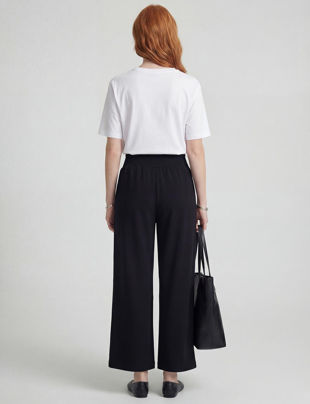 Relaxed Fit Trousers with Lace Stitching, Black