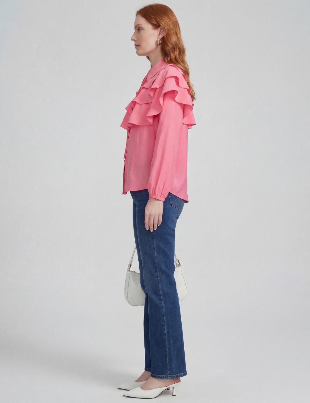 Ruffle Detail Modal Blouse Fuchsia