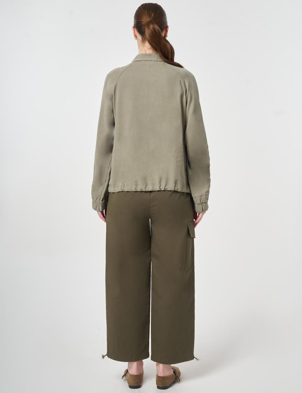 100% Lyocell Polo Collar Jacket Khaki