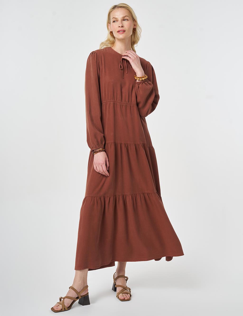 100% Lyocell Waist Detail Maxi Dress Cinnamon