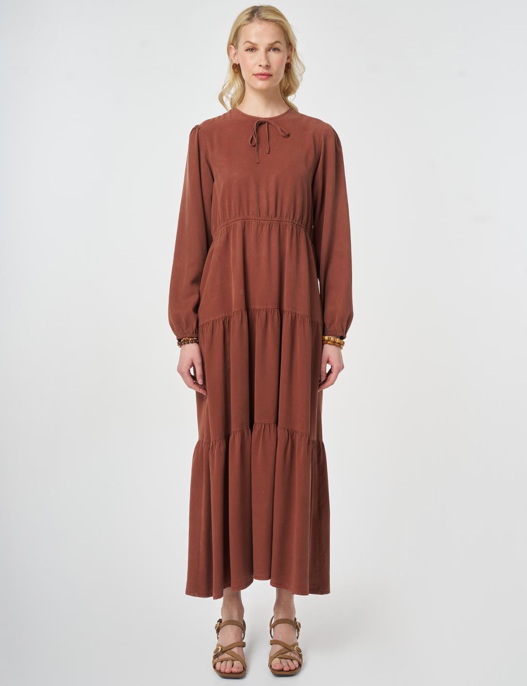 100% Lyocell Waist Detail Maxi Dress Cinnamon