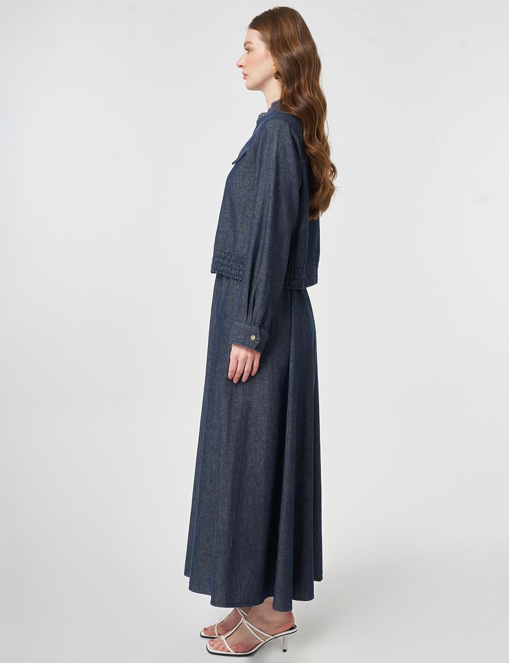 Flap Pocket Cotton Linen Two-Piece Set Dark Navy