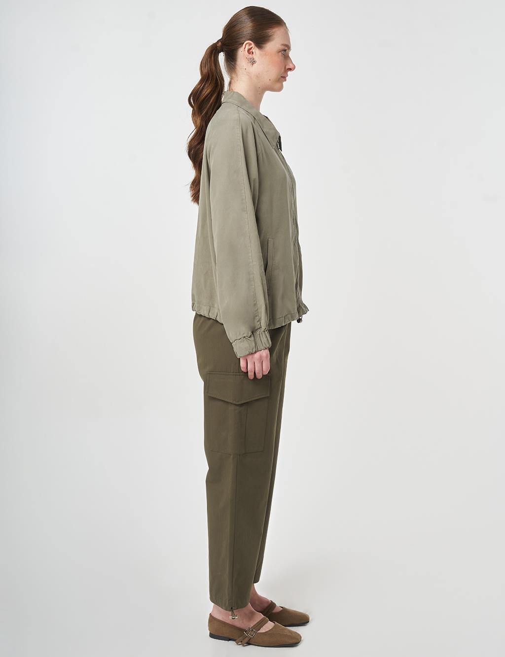 100% Lyocell Polo Collar Jacket Khaki