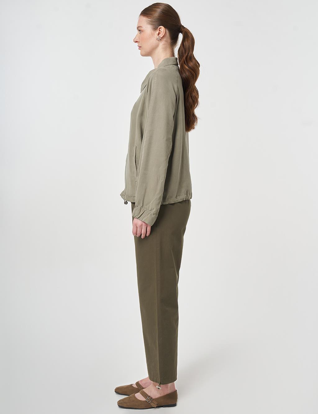 100% Lyocell Polo Collar Jacket Khaki