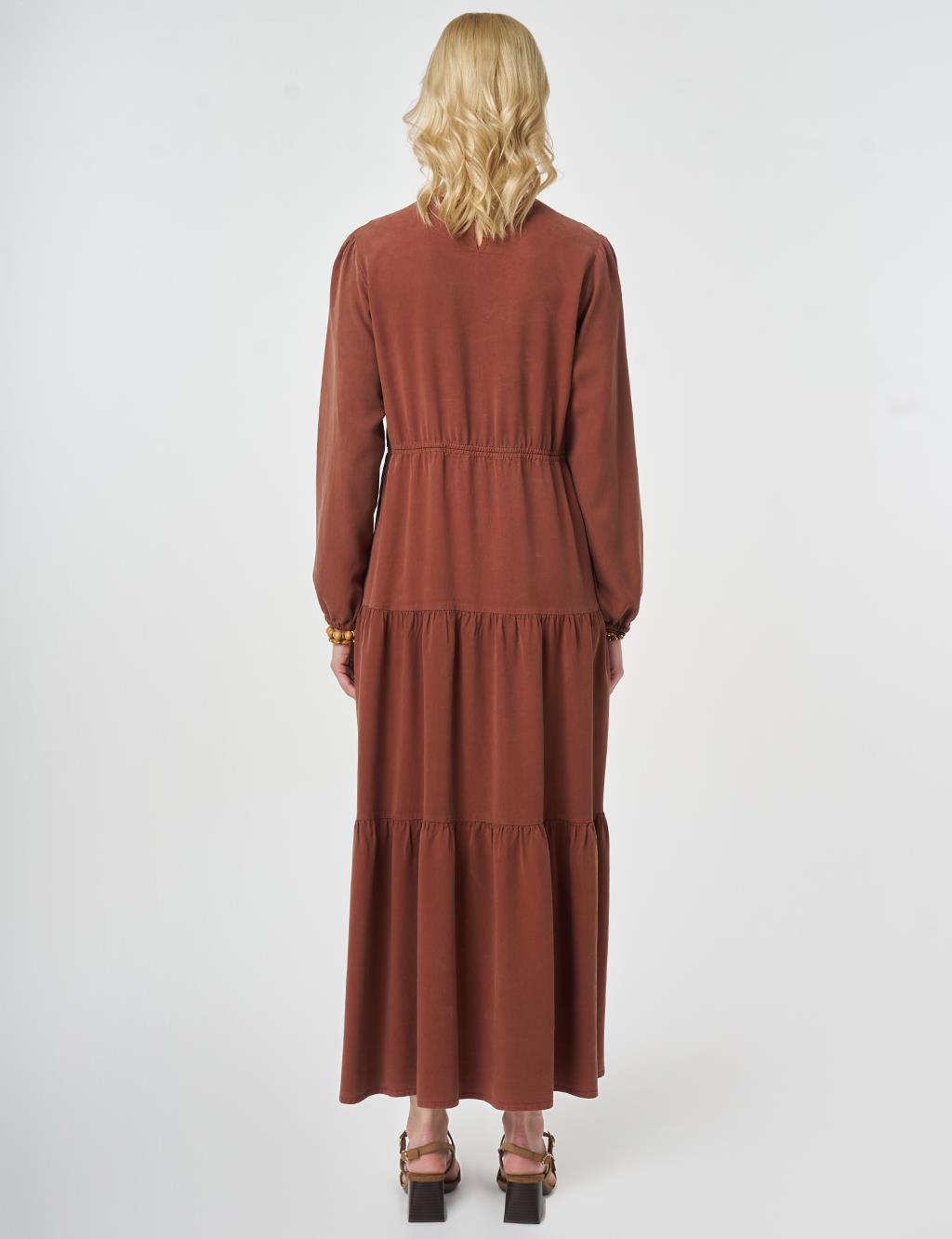 100% Lyocell Waist Detail Maxi Dress Cinnamon