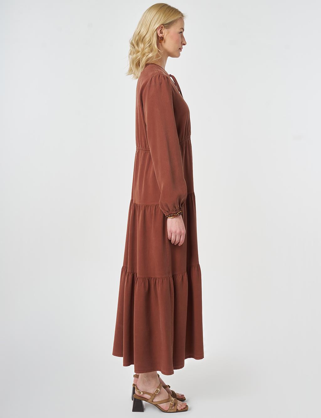 100% Lyocell Waist Detail Maxi Dress Cinnamon