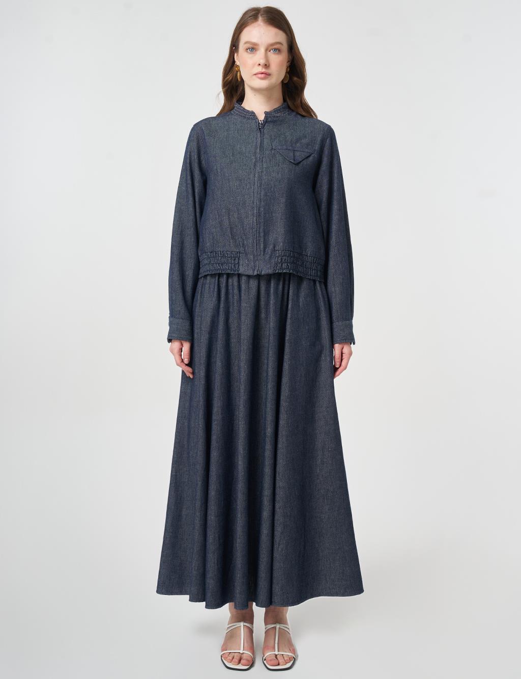 Flap Pocket Cotton Linen Two-Piece Set Dark Navy