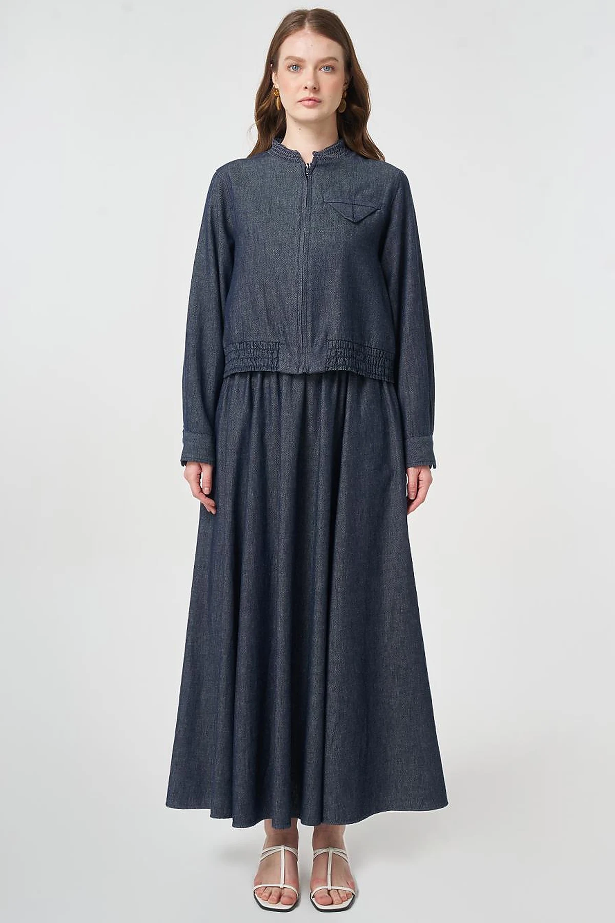 Flap Pocket Cotton Linen Two-Piece Set Dark Navy