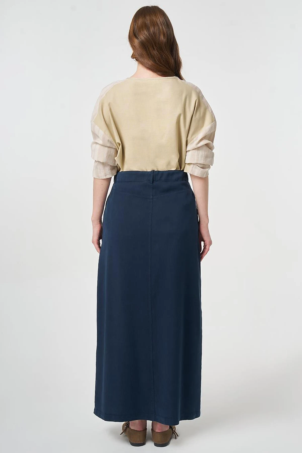 100% Lyocell Button Detail Skirt Dark Navy