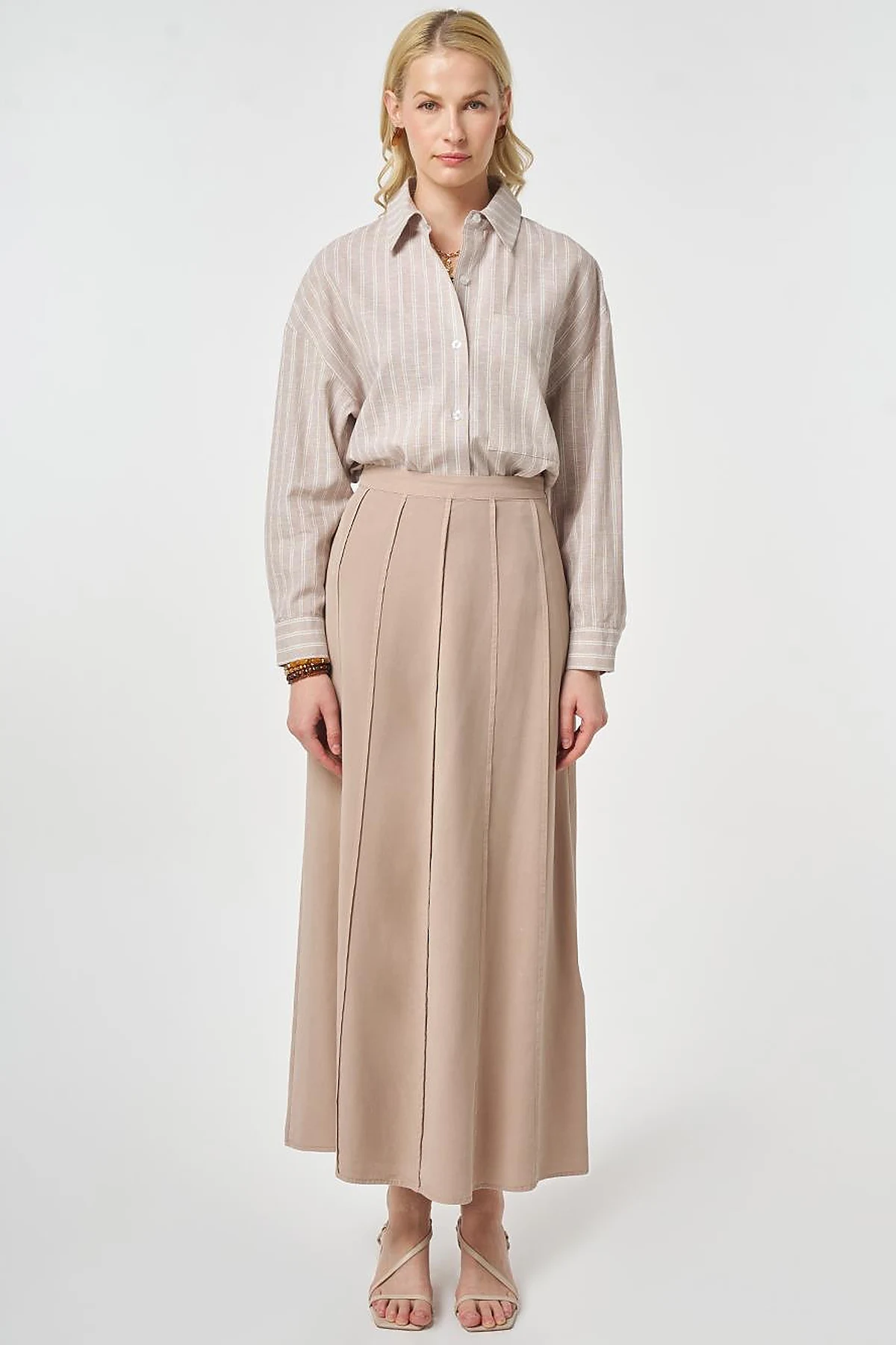 100% Lyocell Piece Stitched Skirt Nude