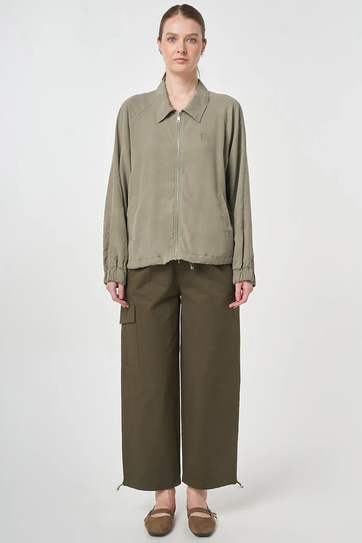 100% Lyocell Polo Collar Jacket Khaki