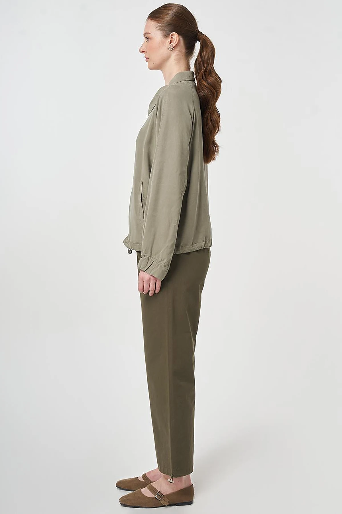 100% Lyocell Polo Collar Jacket Khaki