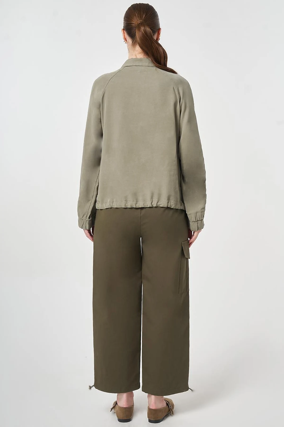 100% Lyocell Polo Collar Jacket Khaki