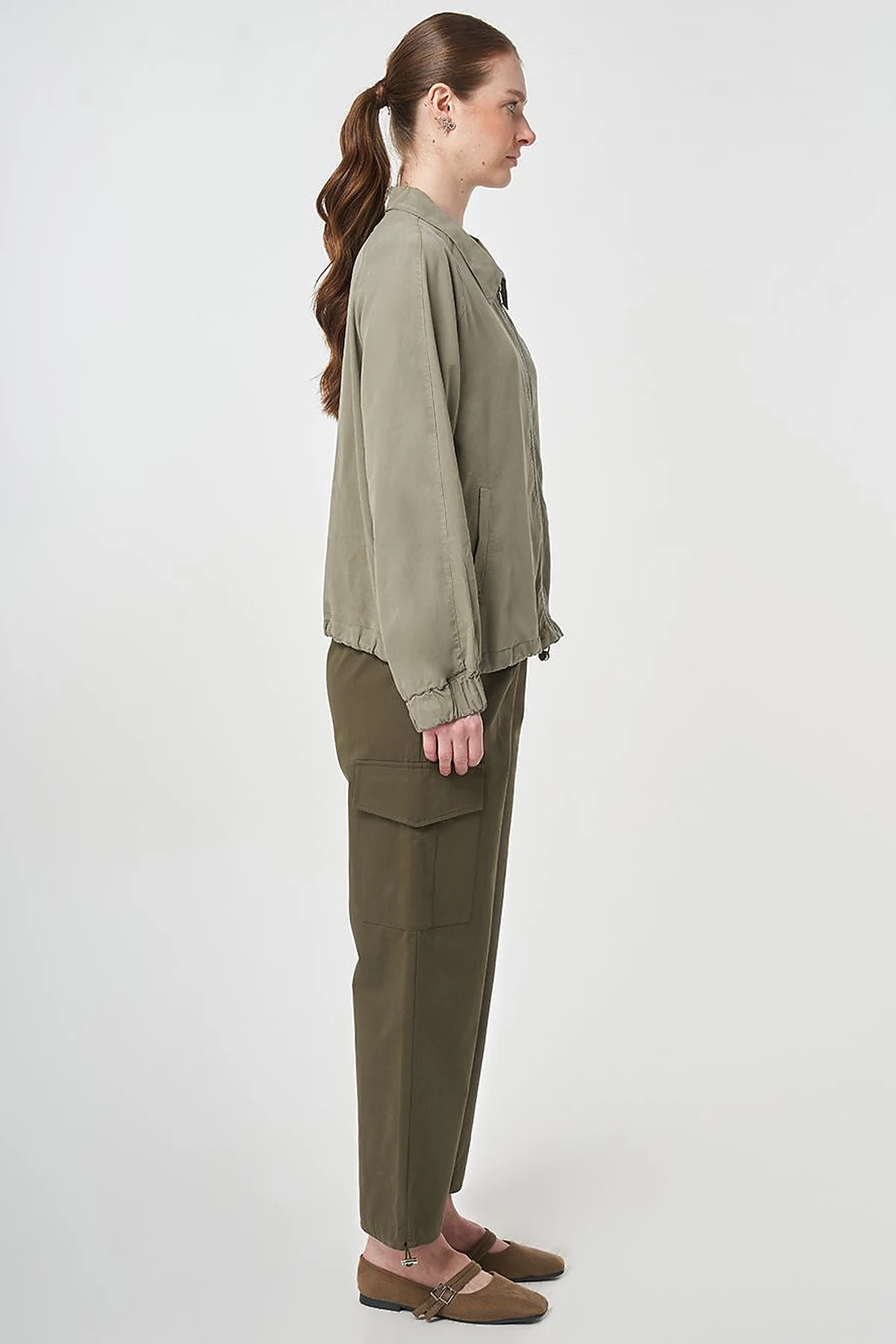 100% Lyocell Polo Collar Jacket Khaki