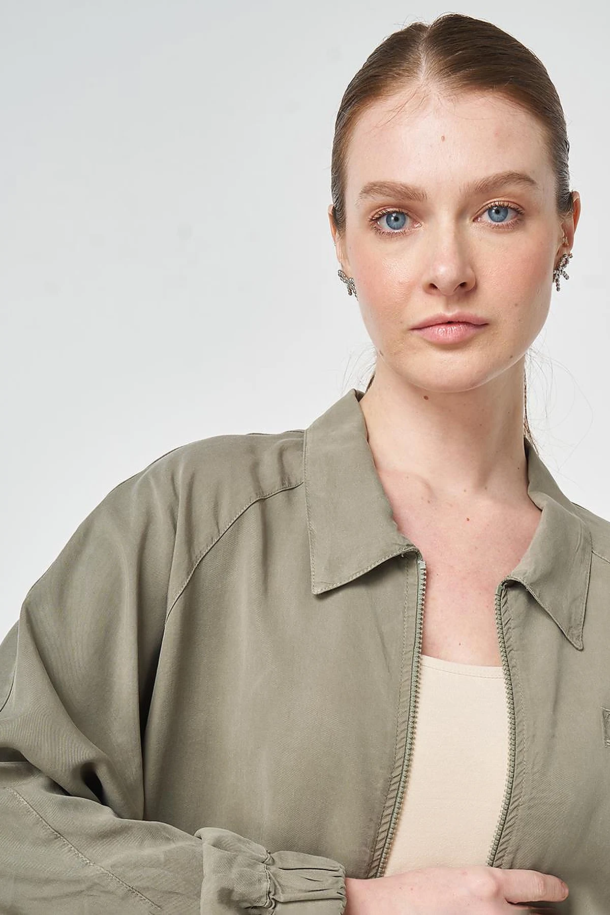 100% Lyocell Polo Collar Jacket Khaki