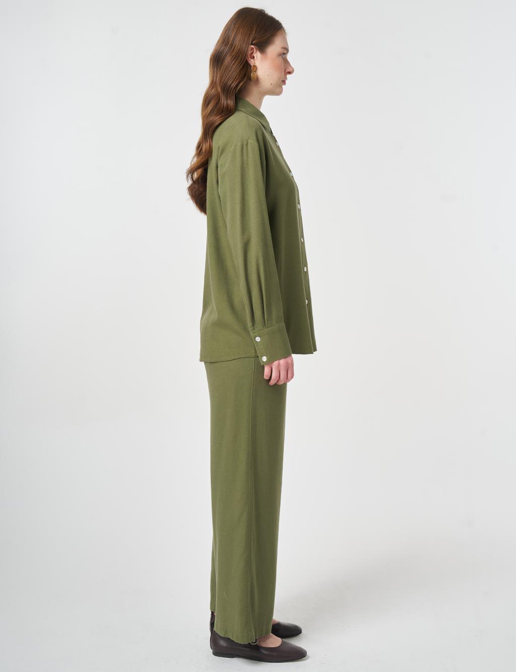 Linen Viscose Two-Piece Set Khaki