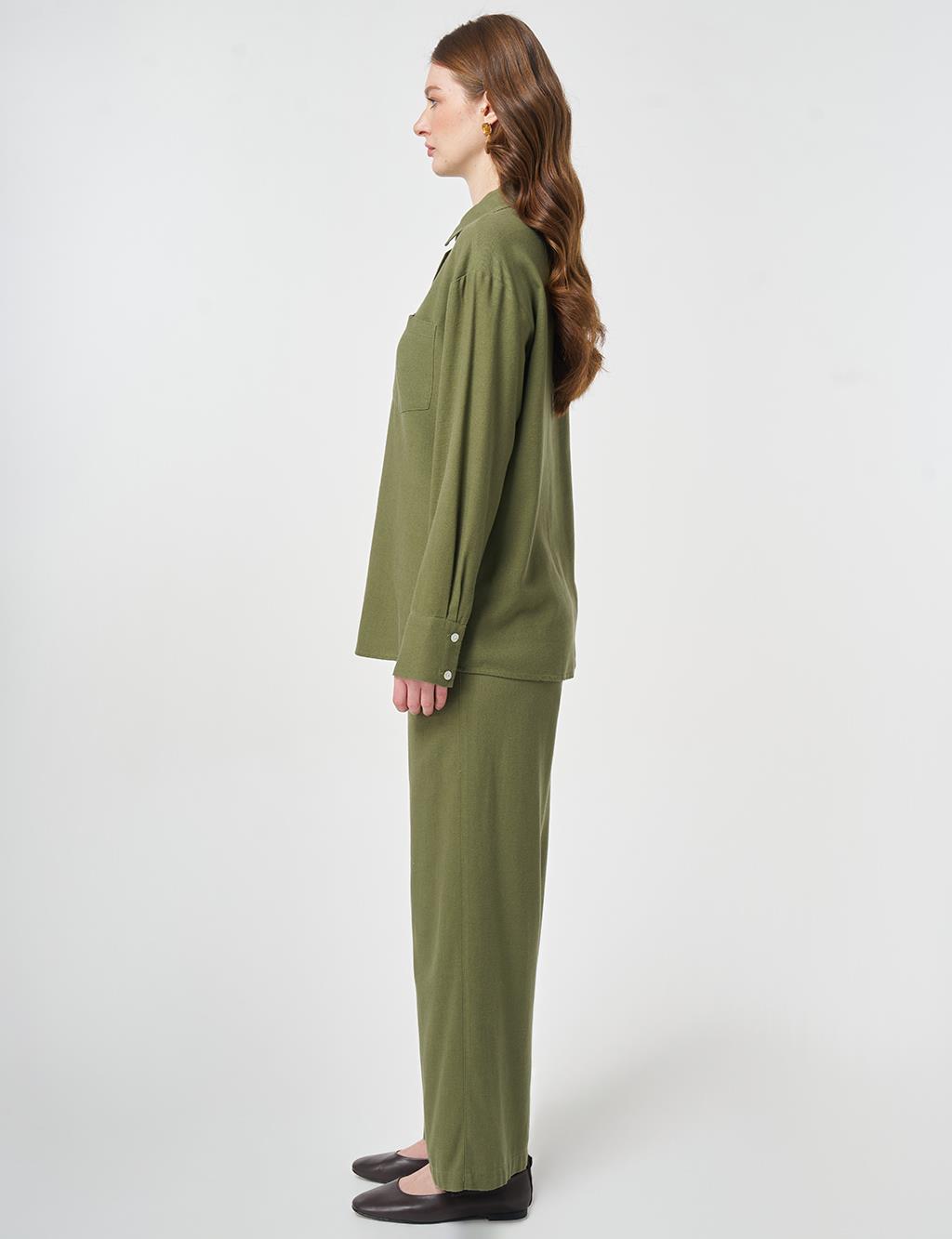 Linen Viscose Two-Piece Set Khaki