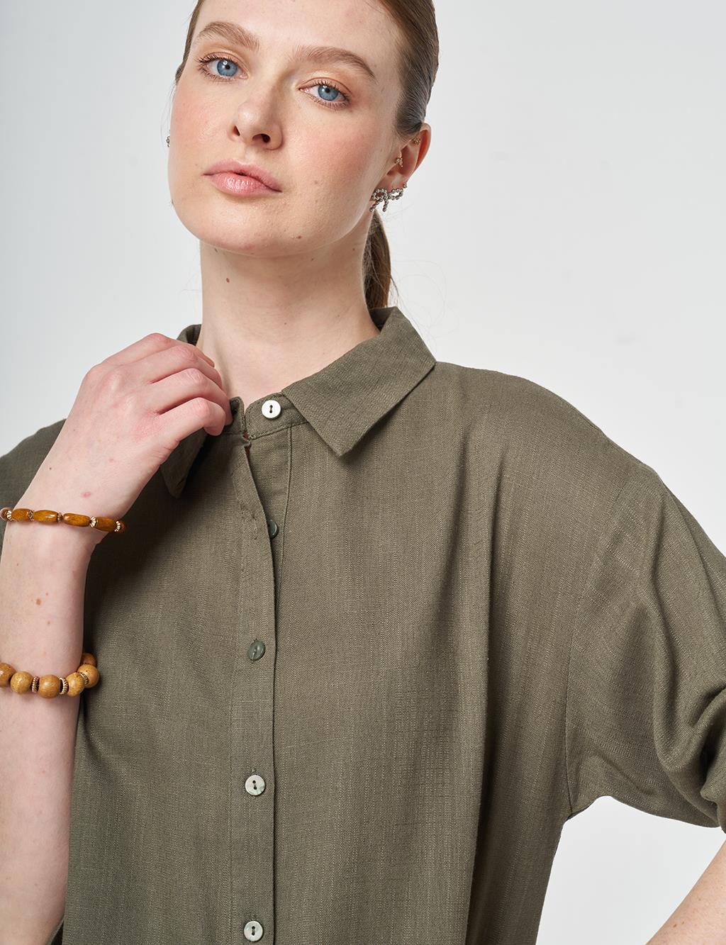 Linen Viscose Long Tunic, Khaki