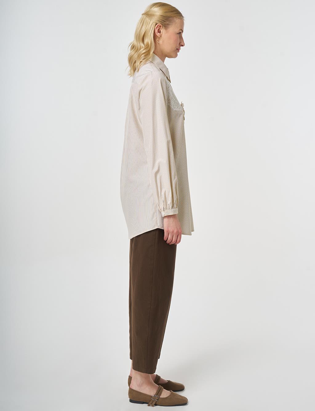 Lace-Trimmed Cotton-Viscose Tunic Light Yellow