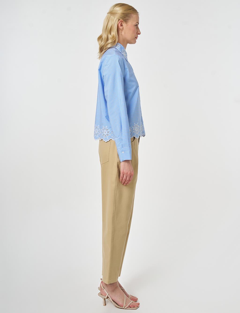 Laser-Cut Cotton Blouse – Light Air Force Blue