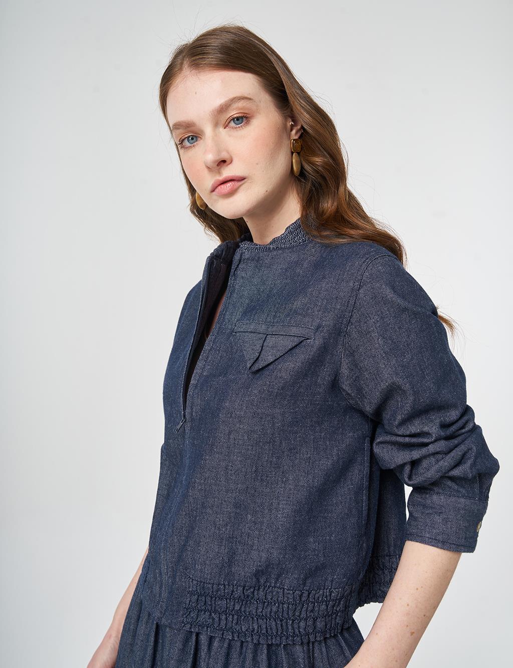Flap Pocket Cotton Linen Two-Piece Set Dark Navy