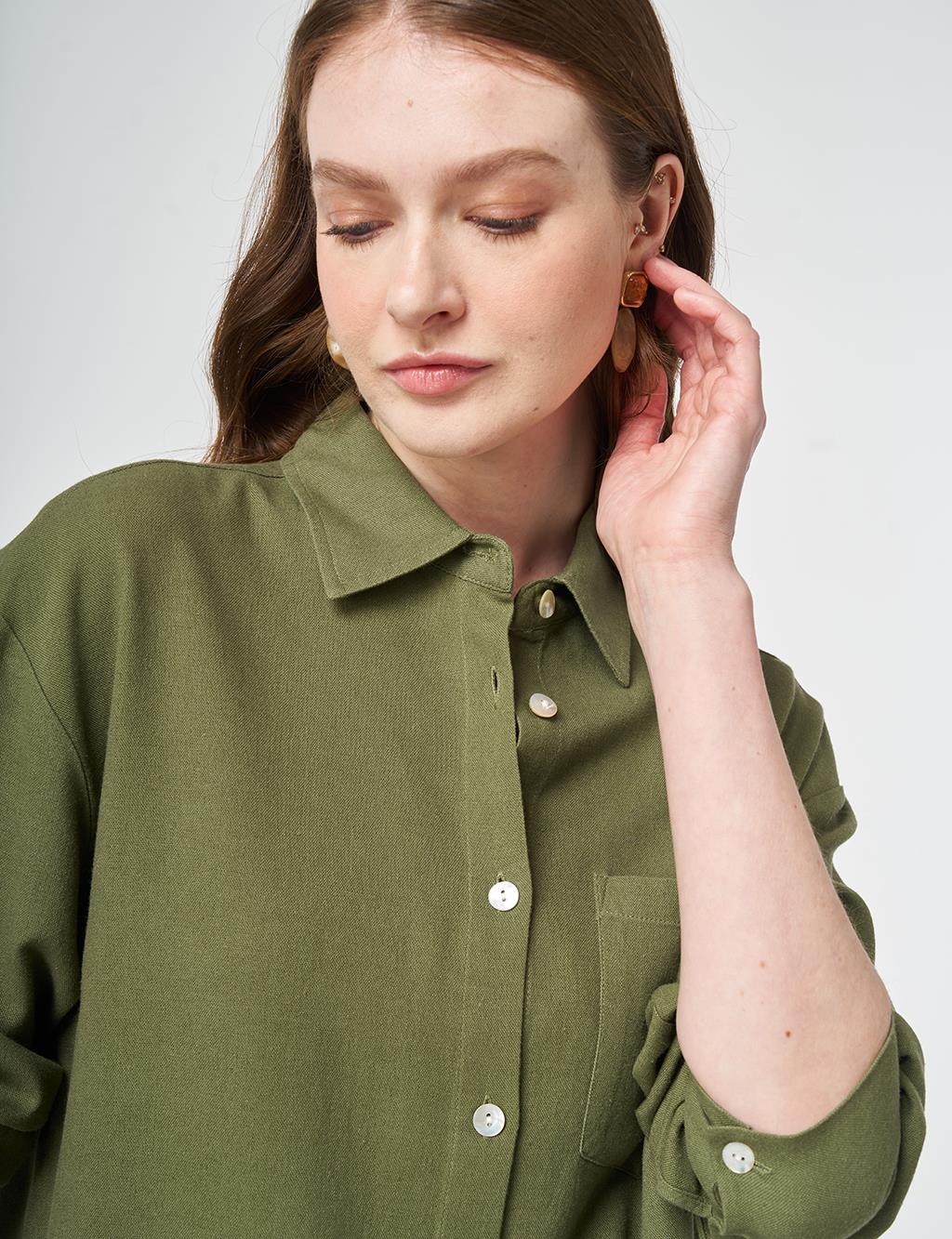 Linen Viscose Two-Piece Set Khaki