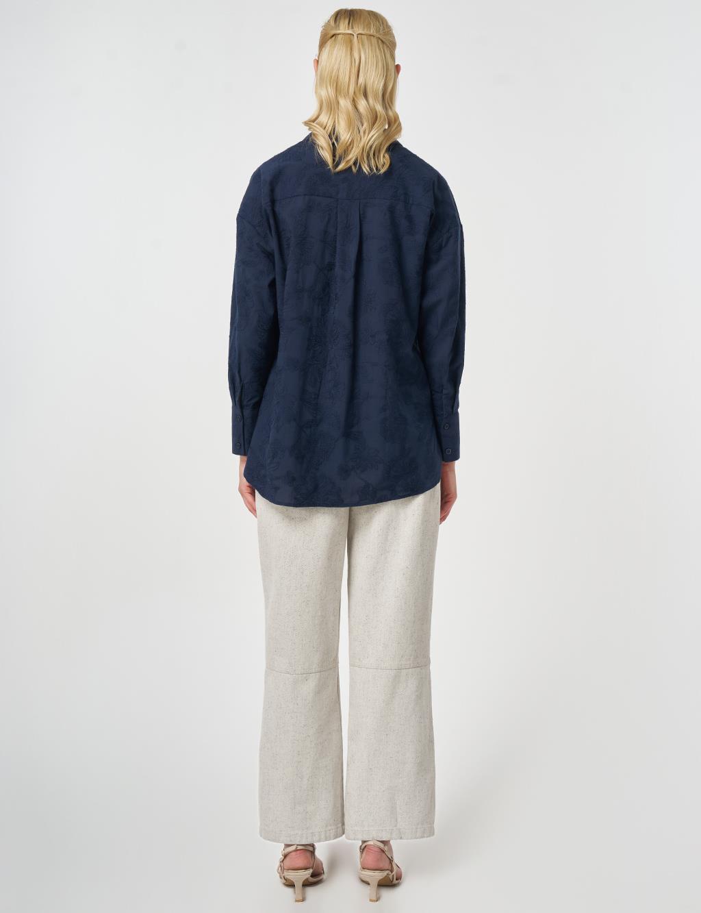 100% Cotton Embroidered Tunic Dark Navy