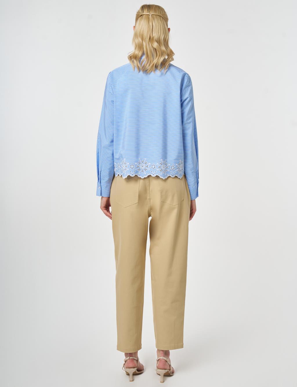 Laser-Cut Cotton Blouse – Light Air Force Blue