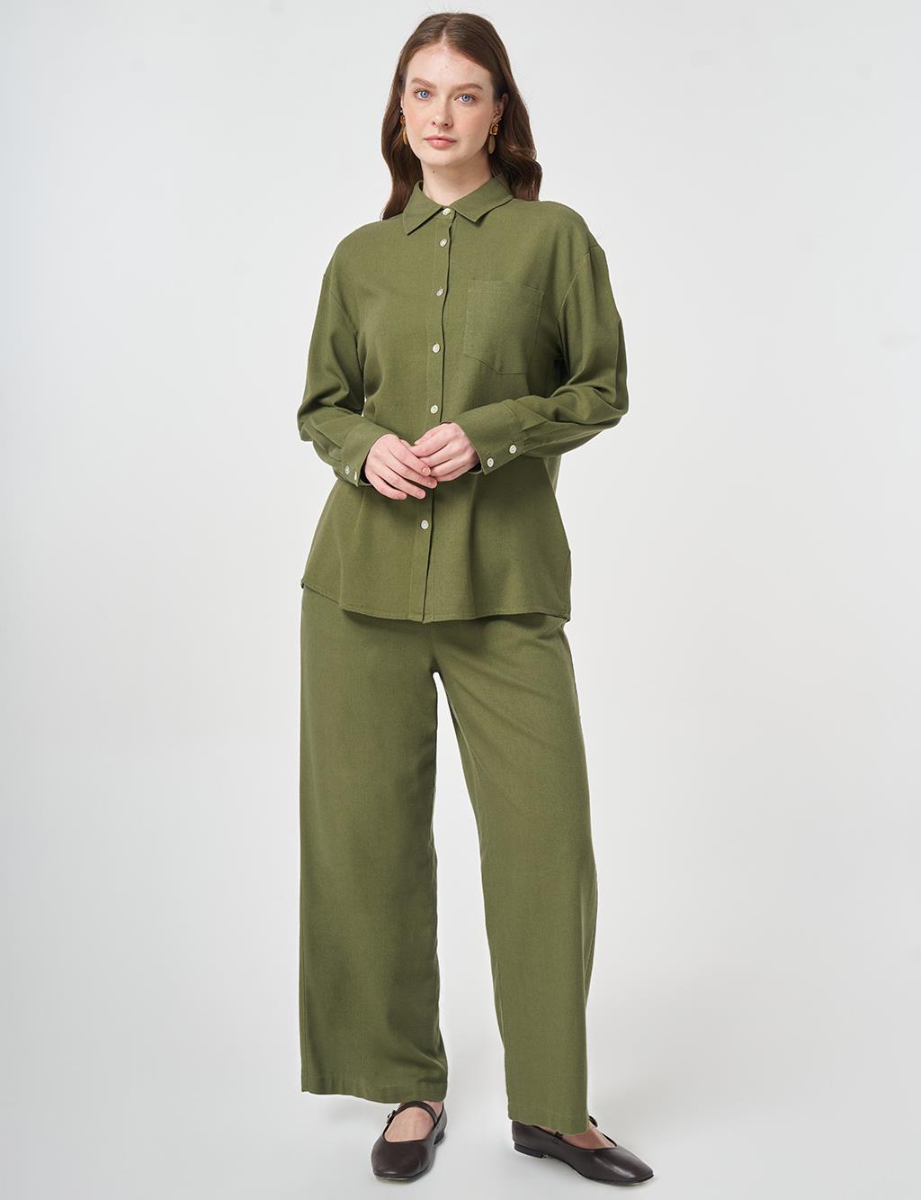 Linen Viscose Two-Piece Set Khaki