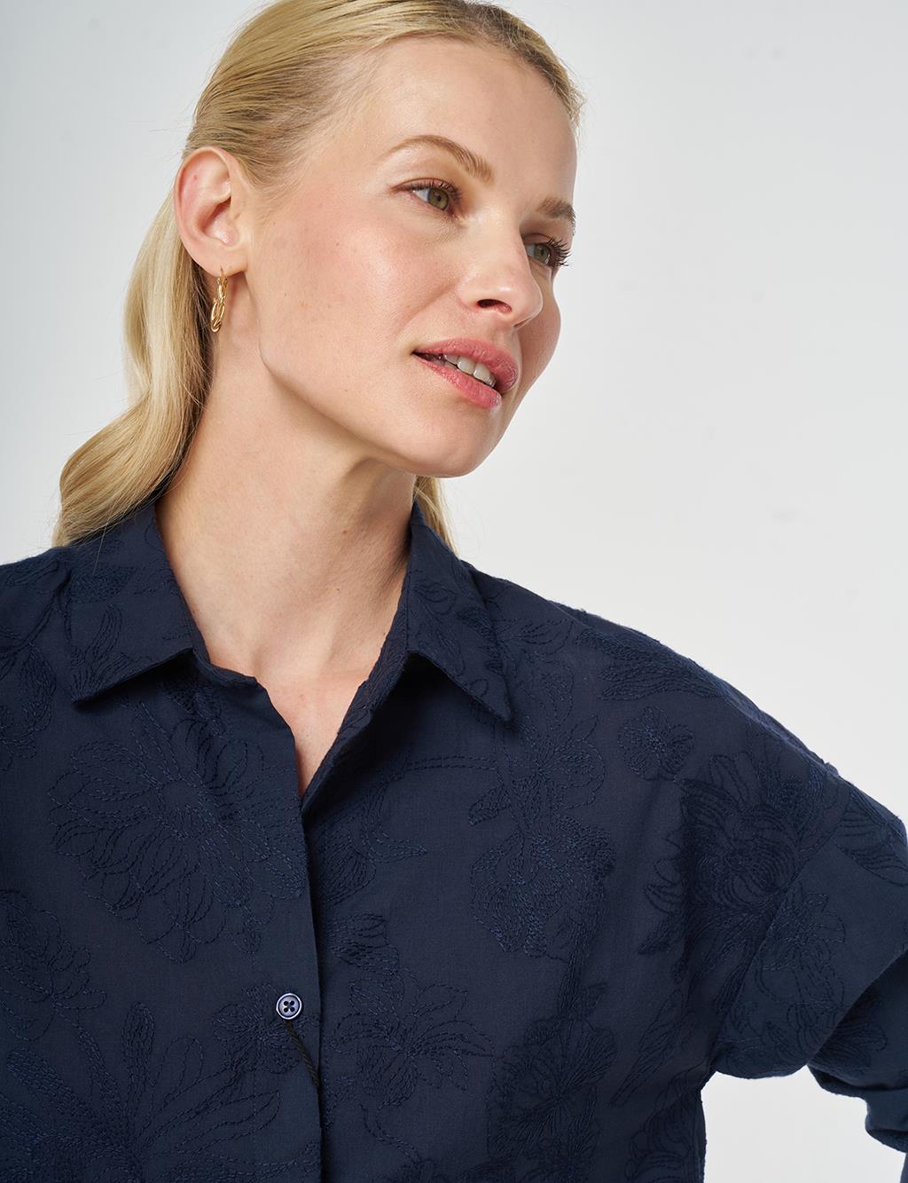 100% Cotton Embroidered Tunic Dark Navy