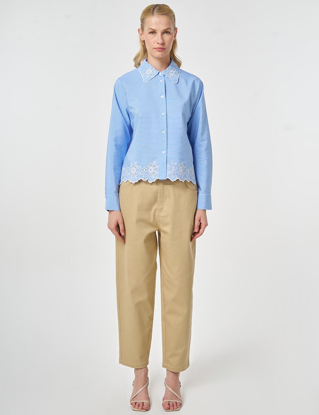 Laser-Cut Cotton Blouse – Light Air Force Blue
