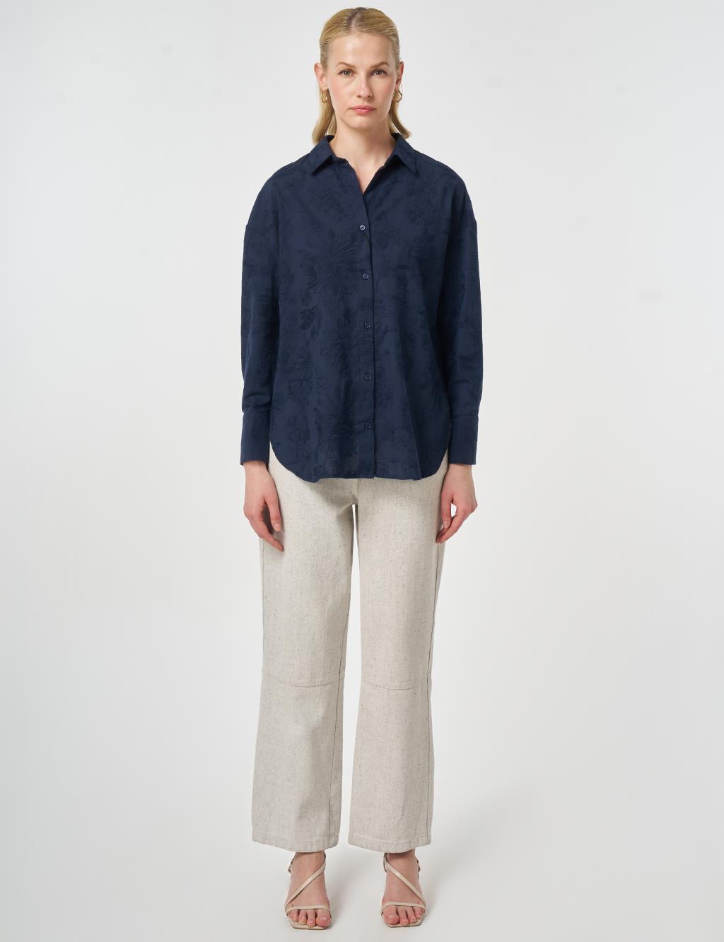 100% Cotton Embroidered Tunic Dark Navy