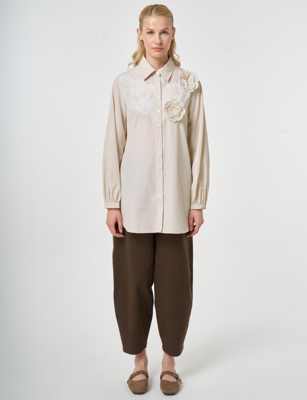 Lace-Trimmed Cotton-Viscose Tunic Light Yellow