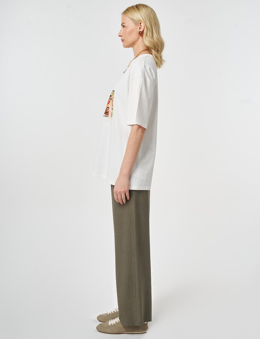 Print Detail T-shirt, Ecrou