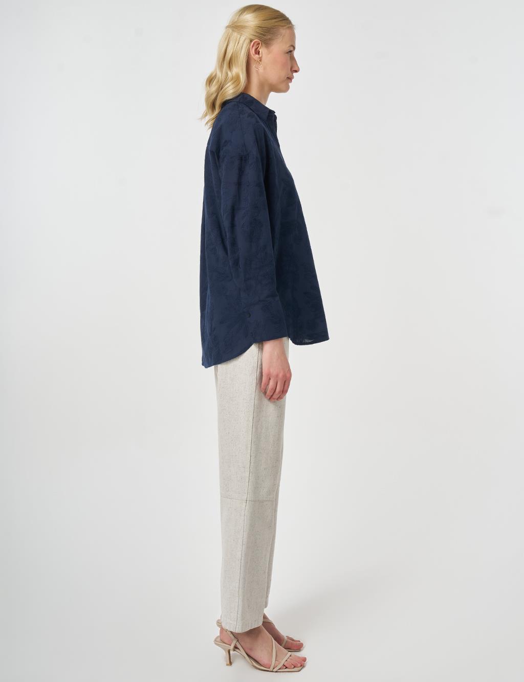 100% Cotton Embroidered Tunic Dark Navy