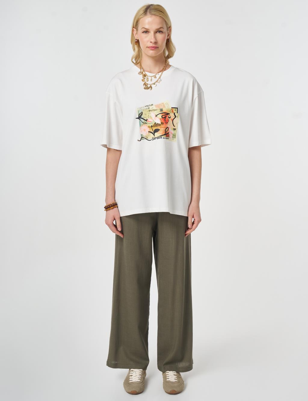 Print Detail T-shirt, Ecrou